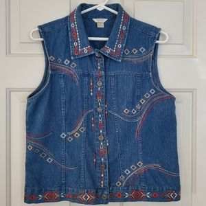 Christopher & Banks women's embroidered blue denim vest Size Medium